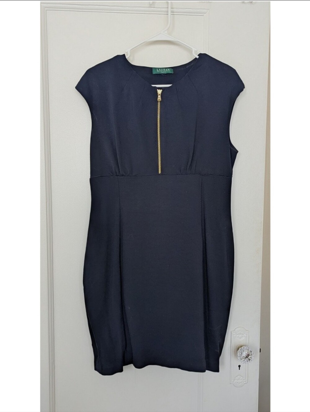 Lauren Ralph Lauren Black Sleeveless Midi Dress with Gold Zip